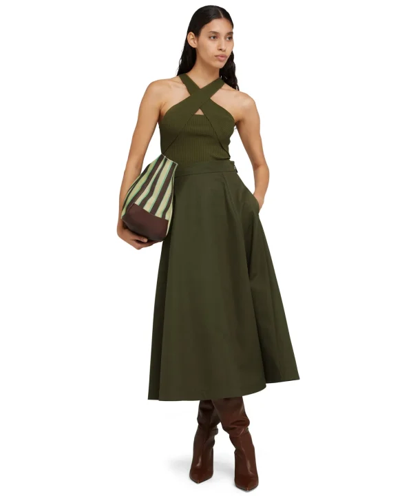 MSGM Top Incorciato In Viscosa Elasticizzata A Coste Military Green Sale
