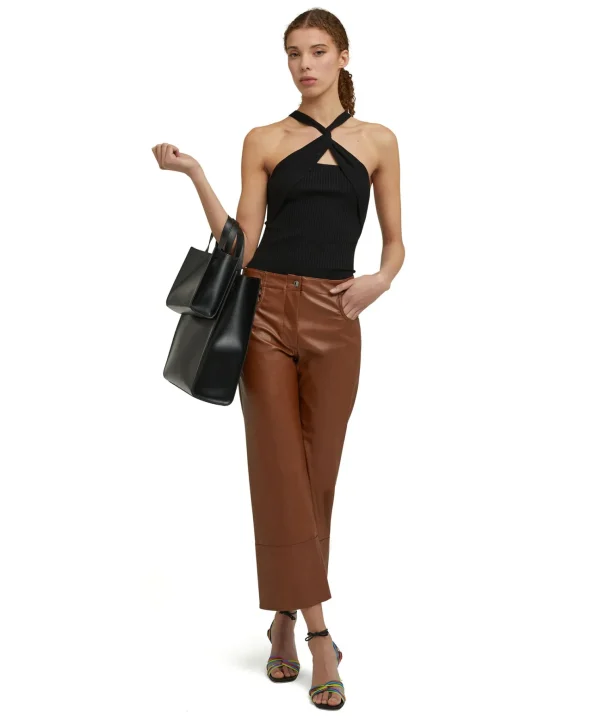 MSGM Top Incorciato In Viscosa Elasticizzata A Coste Black Hot