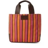 MSGM Tote Bag In Cotone A Righe Con Manici In Pelle Fucsia Shop