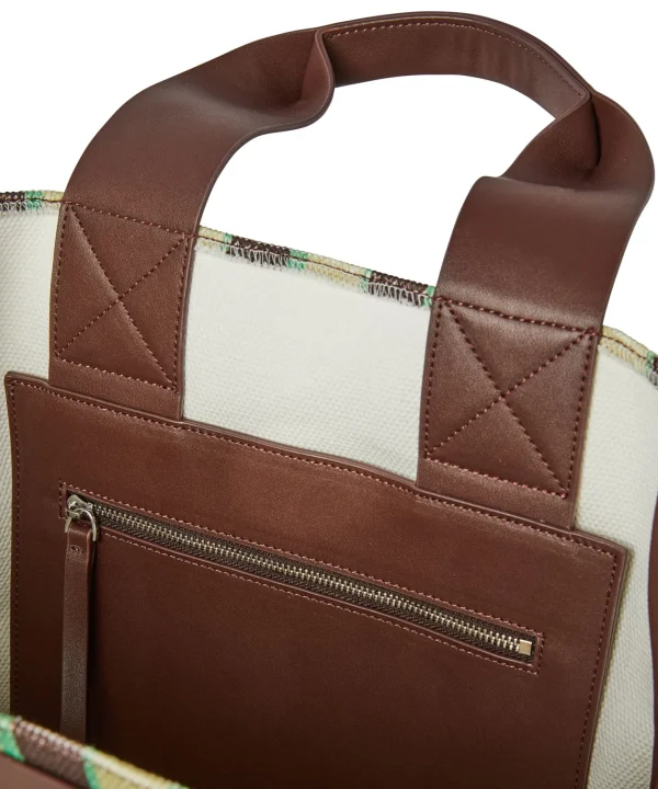 MSGM Tote Bag In Cotone A Righe Con Manici In Pelle Multicolor Brown Store
