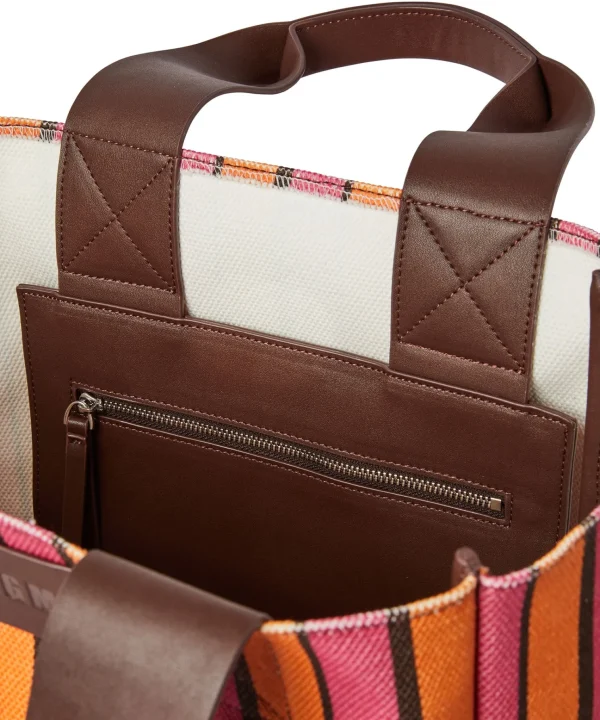 MSGM Tote Bag In Cotone A Righe Con Manici In Pelle Fucsia Shop