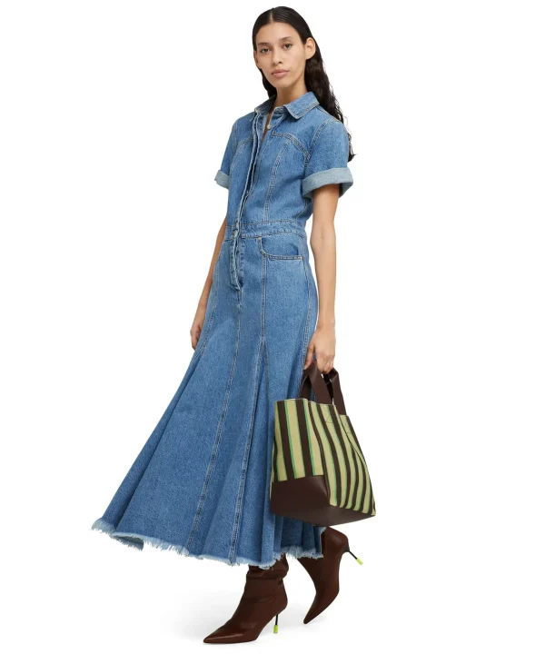 MSGM Tote Bag In Cotone A Righe Con Manici In Pelle Multicolor Brown Store