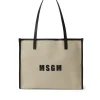 MSGM Tote Bag In Cotone Canvas E Dettagli In Pelle Beige Best