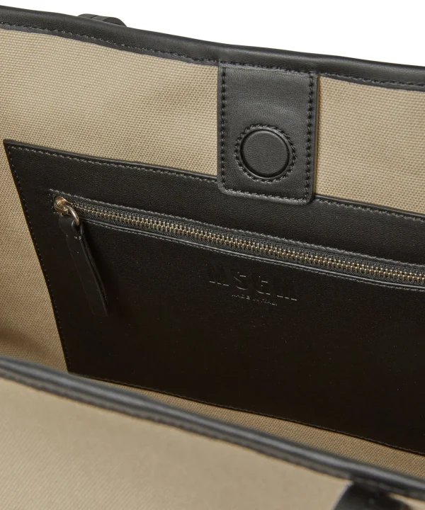 MSGM Tote Bag In Cotone Canvas E Dettagli In Pelle Beige Best