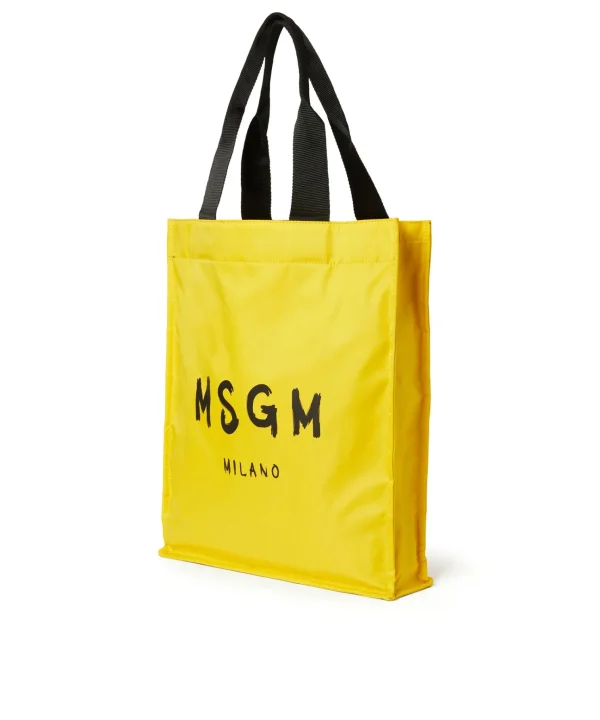 MSGM Tote In Nylon Signature Con Logo Pennellato Yellow Flash Sale