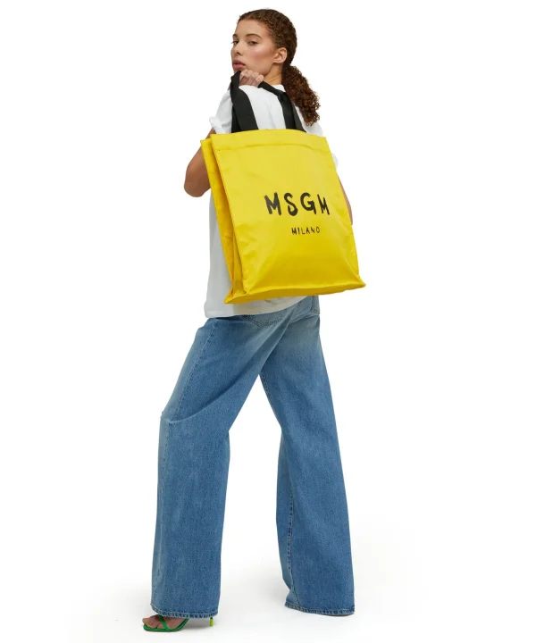 MSGM Tote In Nylon Signature Con Logo Pennellato Yellow Flash Sale
