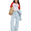 MSGM T-Shirt Crop In Cotone Con Stampa "Fun Department" Optical White Hot