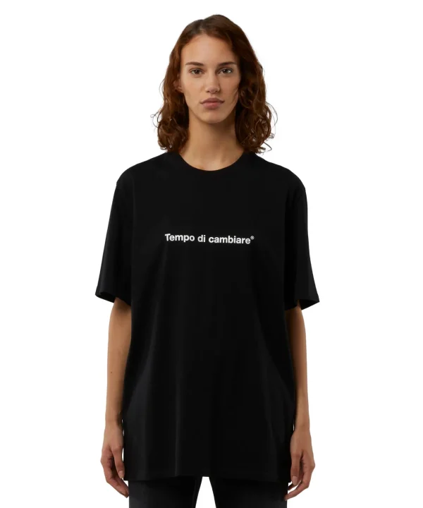 MSGM T-Shirt Girocollo Con Quote "Tempo Di Cambiare" Black Online