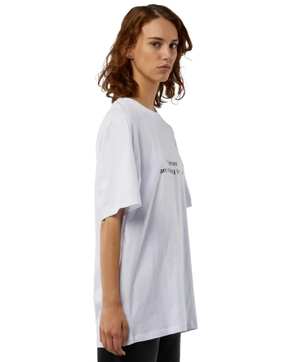 MSGM T-Shirt Girocollo Con Quote "Hard Times Are Interesting Times" White Store