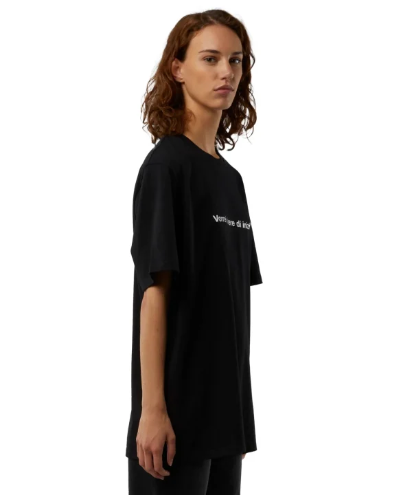 MSGM T-Shirt Girocollo Con Quote "Vorrei Vivere Di Inizi" Black Fashion