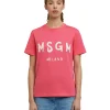 MSGM T-Shirt Girocollo In Cotone Con Logo Pennellato Fucsia Discount