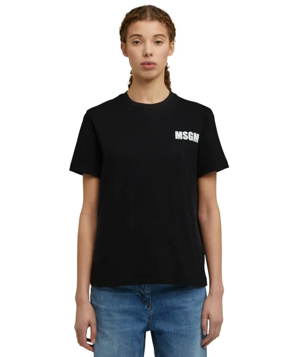 MSGM T-Shirt Girocollo In Cotone Con Logo E Quote Black Discount
