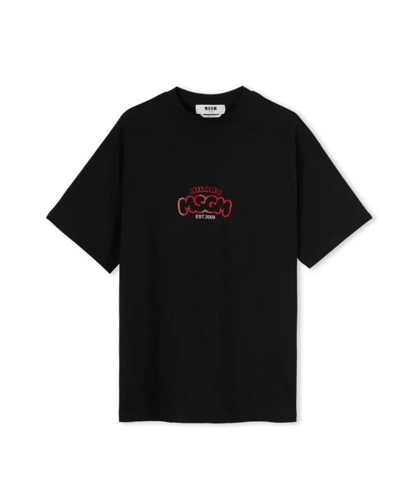 MSGM T-Shirt Girocollo In Cotone Con Logo E Grafica "Cocktail" Burro Studio X Black Cheap