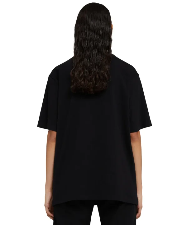MSGM T-Shirt Girocollo In Cotone Con Grafica "College Cat" Black Flash Sale
