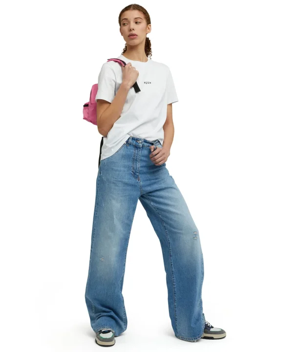 MSGM T-Shirt Girocollo In Cotone Con Micro Logo White Outlet