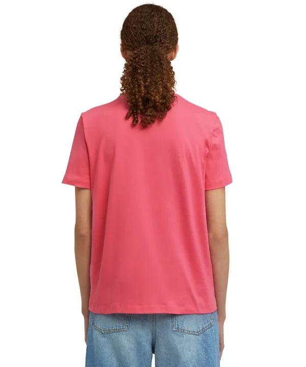 MSGM T-Shirt Girocollo In Cotone Con Micro Logo Fucsia New