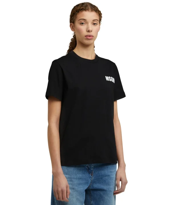 MSGM T-Shirt Girocollo In Cotone Con Logo E Quote Black Discount