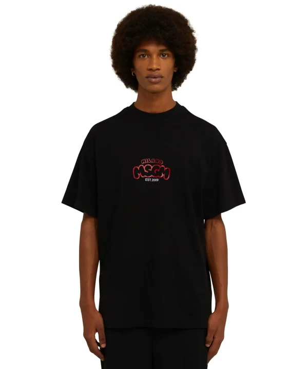 MSGM T-Shirt Girocollo In Cotone Con Logo E Grafica "Cocktail" Burro Studio X Black Cheap