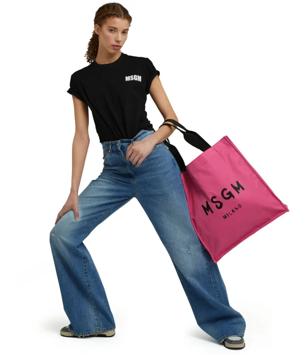 MSGM T-Shirt Girocollo In Cotone Con Logo E Quote Black Discount