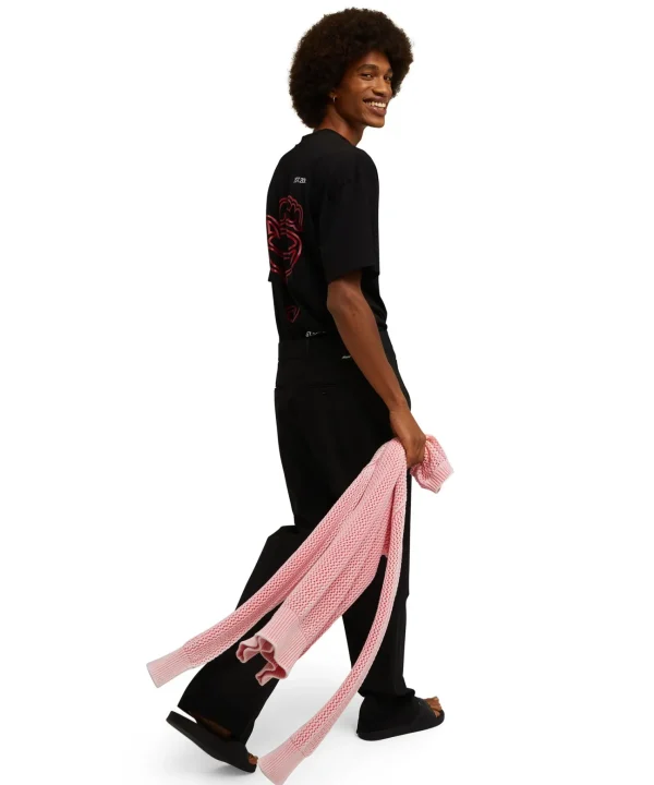 MSGM T-Shirt Girocollo In Cotone Con Logo E Grafica "Cocktail" Burro Studio X Black Cheap