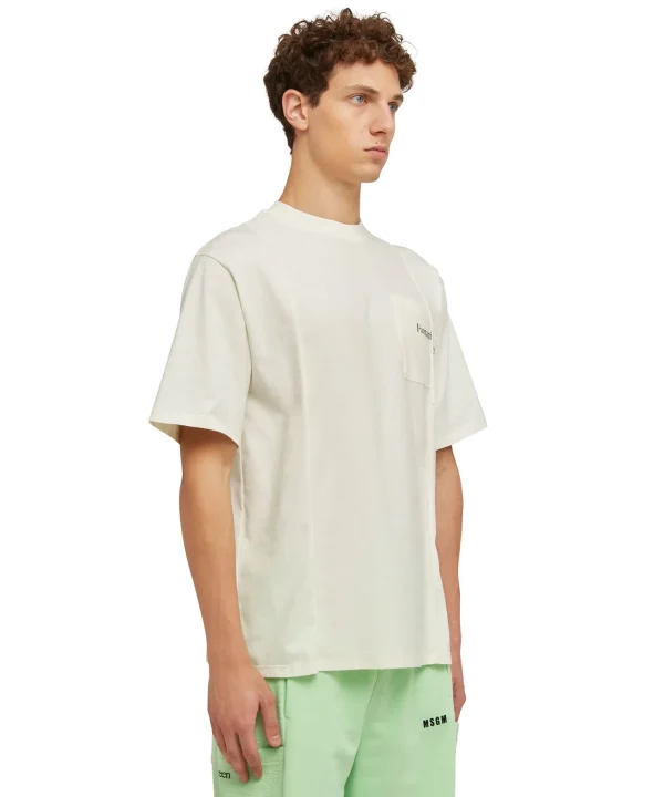 MSGM T-Shirt Girocollo In Cotone Organico Della Capsule Fantastic Green Cream Outlet