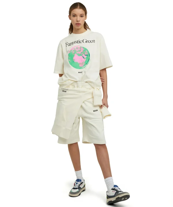 MSGM T-Shirt Girocollo In Cotone Organico Della Capsule Fantastic Green Cream Fashion