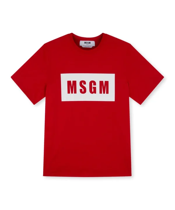 MSGM T-Shirt In Cotone Con Box Logo Red Clearance