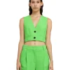 MSGM Vest Crop In Fresco Lana Tinta Unita Green Cheap
